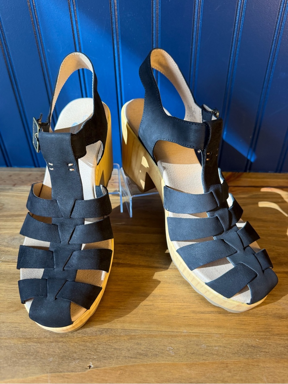 Dr. Scholl’s Want It All Black Leather Platform Sandals Size 8.5